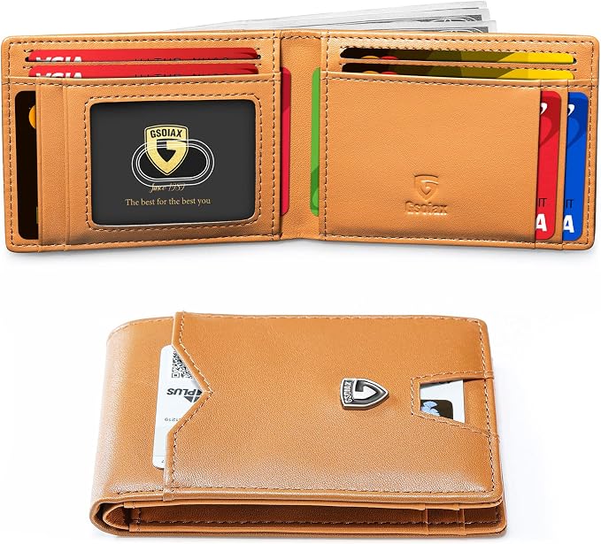 GSOIAX Slim Wallet for Men Rfid Blocking Leather Bifold Front Pocket Carbon Fiber Men's Money Clips Credit Card Holder With Gift Box