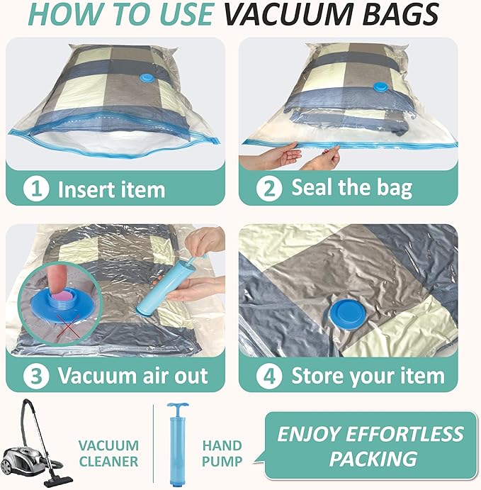 Cozy Essential Vacuum Storage Bags, 80% Compression Vacuum Seal Space Saver Plastic Packaging Bags for Clothes, Blankets, Pillow, Bedding, Comforters, Sealer Clothing Storage,12 Medium