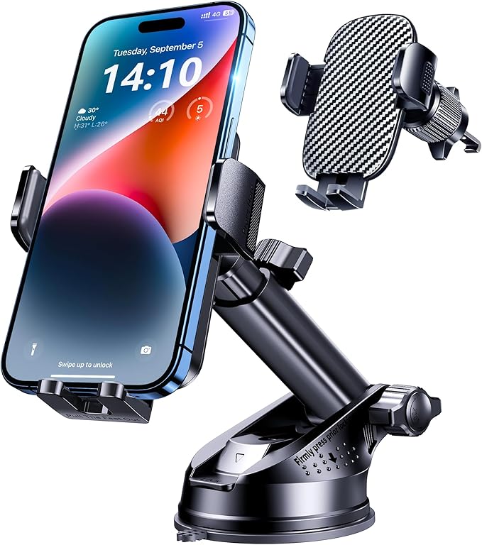 GUWEZ Phone Holders for Your Car [Military Grade Suction Ultra Strong Base] Cell Phone Car Holder 3 in 1 Dashboard/Windshield/Air Vent Hands-Free for Dash Accents iPhone Android