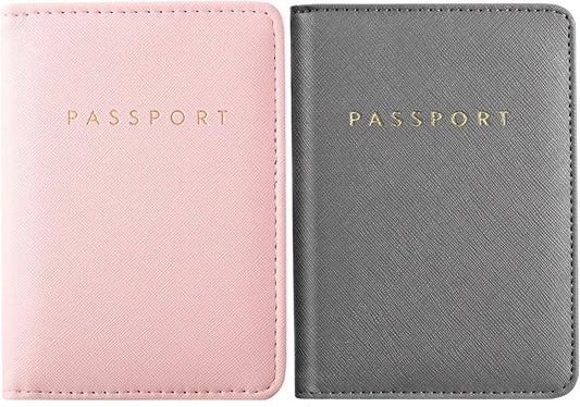 2 Pcs Passport Cover Holder for Travel Waterproof Leather Passport Wallet Case Book Travel Cruise Essentials for Women Men | 2 Pieces