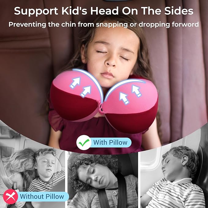 COOLBEBE Kids Travel Neck Pillow 2PCS Softly Headrest Travel Pillow for Car & Airplane, Traveling Gifts for Toddler & Children (Blue & Pink)