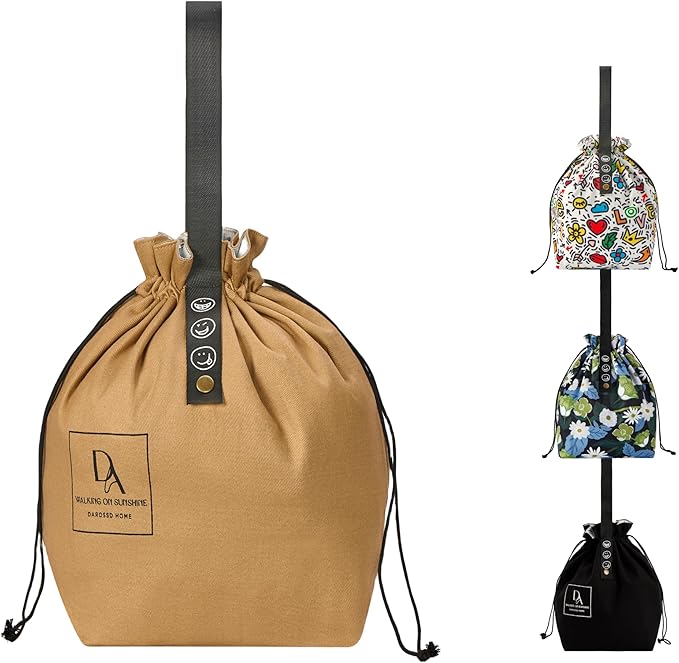 Reusable Drawstring Lunch Bag,Insulated Handbag Tote bag with Handle,Lunch Sackand Drawstring Closure for Women Work Picnic or Travel (Khaki)