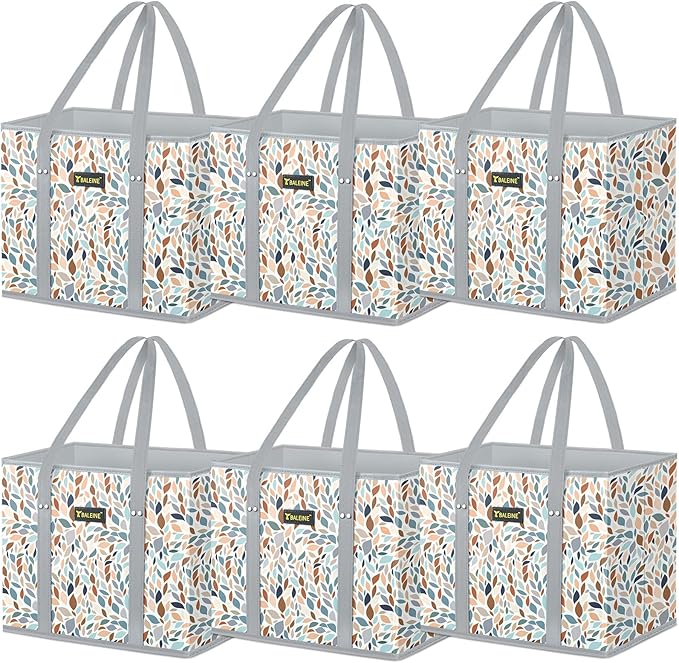 BALEINE 6Pk Reusable Grocery Bags, Foldable Shopping Bags for Groceries with Reinforced Bottom & Handles (Mosaic)