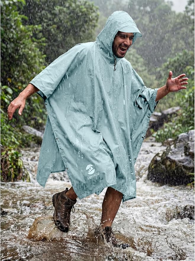 SaphiRose Hooded Rain Poncho Waterproof Raincoat Jacket for Men Women Adults