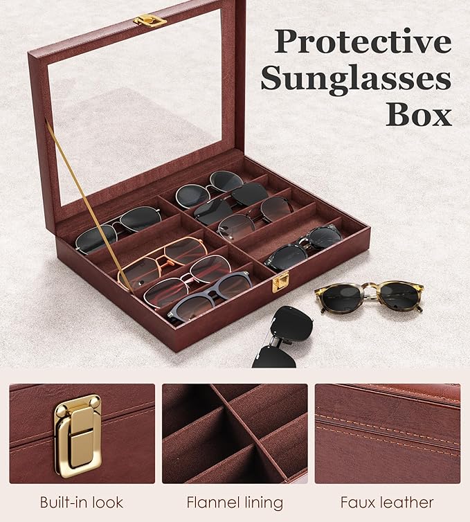 NEWLOOP 10/30 Slots Sunglass Organizer for Multiple Pairs of Eyeglass See-through Display Case Storage Box for Women Men
