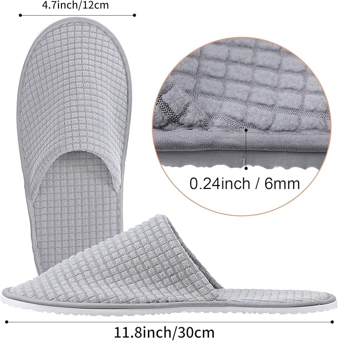 Geyoga 12 Pair House Slipper for Guest Non Slip Disposable Slipper for Travel Washable Reusable Closed Toe Hotel Bridesmaid Indoor Spa Wedding Party Shoeless Home