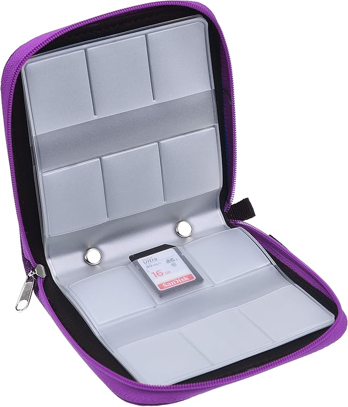 Eco-Fused Memory Card Case - Fits up to 44x SD, SDHC, Micro SD, Mini SD and 4X CF - Holder with 44 Slots (Purple / 44 Slots - 1 Pack)