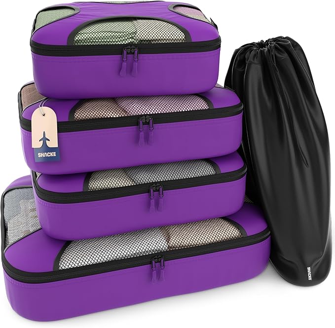 Shacke 5 Set Packing Cubes for Travel – Luggage Organizer & Suitcase Bags with Laundry Bag, Carry On Packing Organizer, Travel Accessories for Women Men (Orchid Purple)