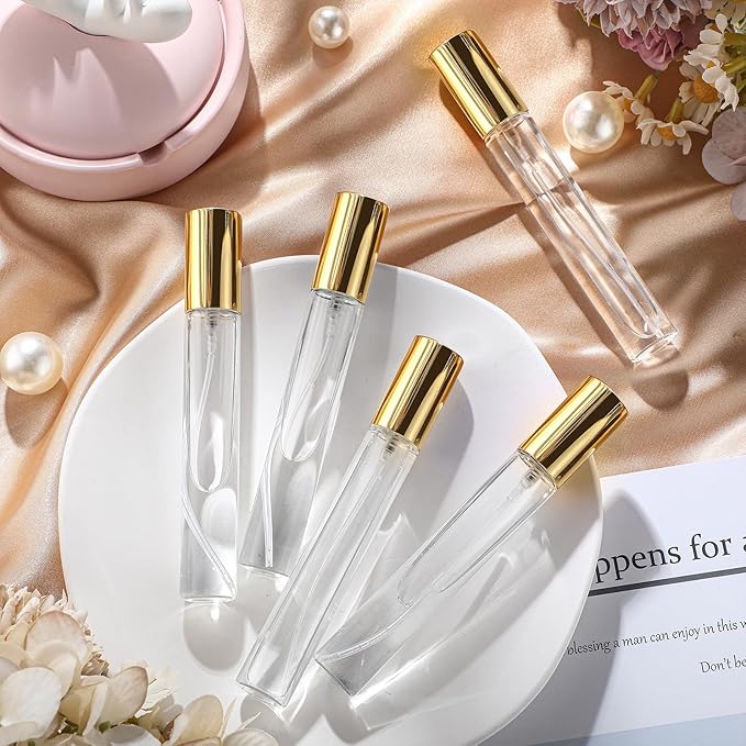 Yinder 50 Pcs 15ml Travel Spray Bottle Refillable Perfume Atomizer Bulk Glass Mini Cologne Perfume Bottles Empty Fine Mist Portable Small Sample Containers(Gold)