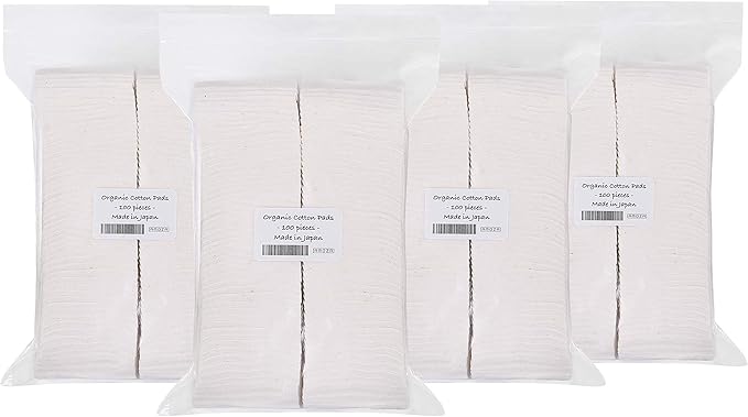 Japanese Organic Cotton Pads 100 Pieces 100% Organic Unbleached [Made in Japan] (4 Packs)