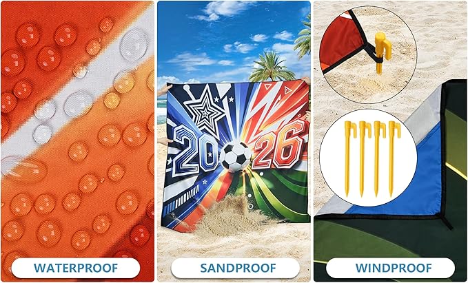 HIHOHO Soccer Blanket Waterproof Sandproof Beach Mat for 1-4 Adults Soccer Fans Quick Drying Durable Outdoor Picnic Mat Gift for Sports Event Travel Beach (Soccer Blanket 2026, 79"×83"(4 Person))
