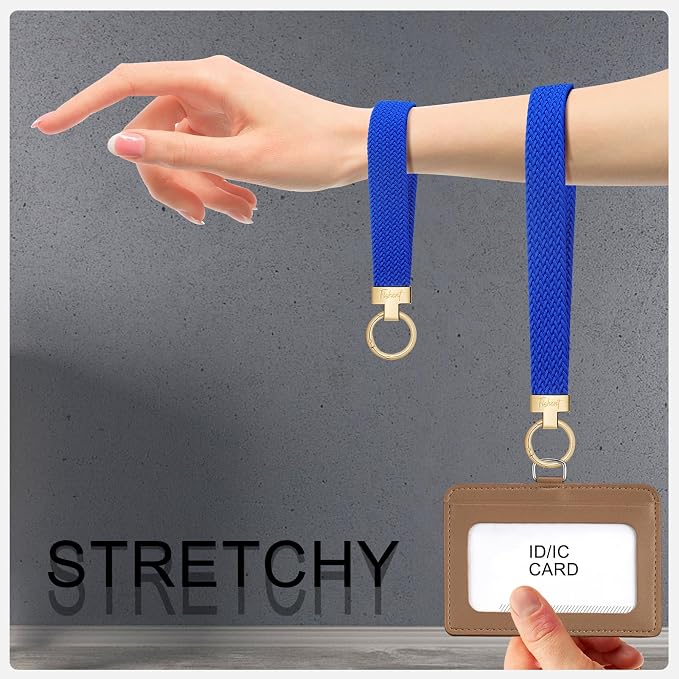 Fishent Stretchy Wristlet Keychain, Cute Key Chain, Woven Wrist Lanyard for Car Keys with 3 Keyrings and D-ring for Women Men