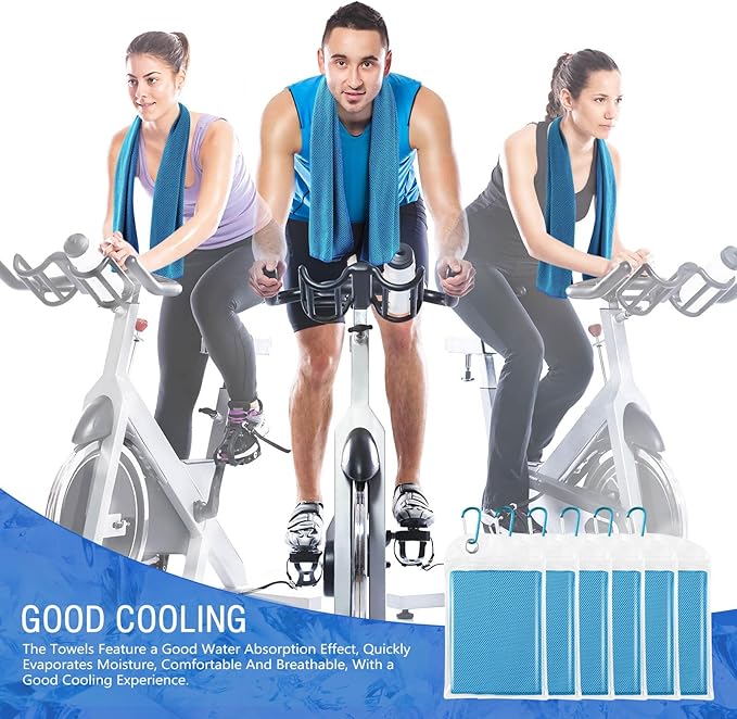 Hosuly 6 Pack Cooling Towels 40" x 12" Sport Towels, Cooling Rag for Neck and Face Ice Breathable Chilly Portable Neck Wraps for Yoga(Light Blue)