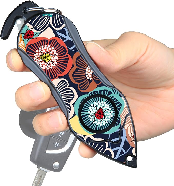 Stinger Personal Alarm Keychain Emergency Tool, Safety Panic Alarm Siren, Seat Belt Cutter, Glass Breaker, Security Device for Women Men Kid, Design in USA(Ladybug)