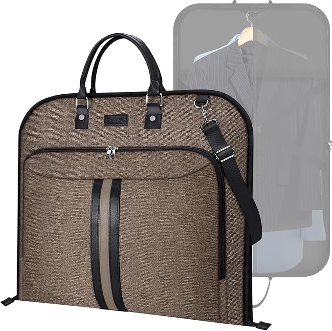 BALEINE Travel Garment Bag, Travel Suit Bag for Men, Water Resistant Carry on Garment Bag for Hanging Clothes, Garment Duffel Bag for Travel Business (Brown)