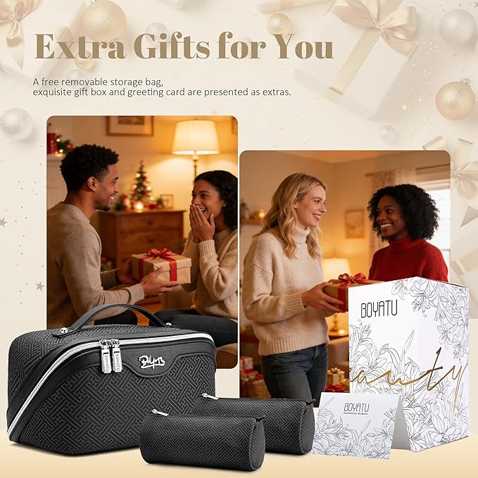 BOYATU Travel Makeup Bags for Women: Vintage Roman Column Texture Large Capacity Cosmetic Bag - Each Journey, Quiet Luxury Serenity - 3 Pcs Set Organizer Toiletry Purse 50% Extra Storage(Black)
