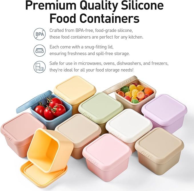 ISSEVE 4pack 6oz Silicone Snack Containers for Kids, Reusable Small Containers with Lids, Leak Proof Food Storage Containers, Children Kids Lunch Box for Daycare, School, Travel