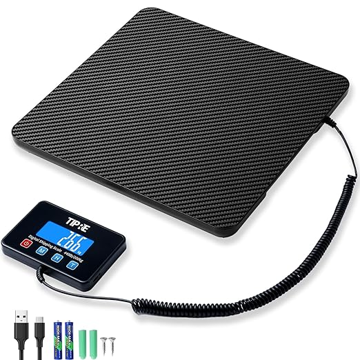 TIPRE Shipping Scale 440lbs for Packages,Lightweight Carbon Fibre Heavy Duty Digital Postal Scale,0.5 oz High Accuracy Commercial Scale with Charging Cable & Batteries for Small Business,Warehouse