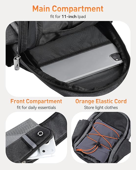 AGPTEK Sling Bag for Men Women, RFID Crossbody Daypack with Water Bottle Holder, Large Capacity EDC Chest Bag for Travel Day Trip Hiking Gym Cycling, Grey