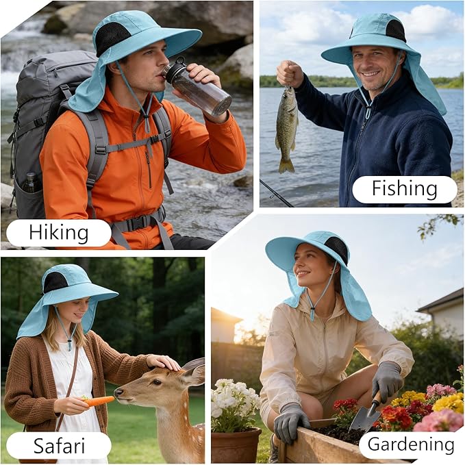 Sun Hat for Men Women with Neck Flap,UPF 50+ UV Protective Hiking Fishing Hats,Wide Brim Sun Hat for Women&Men