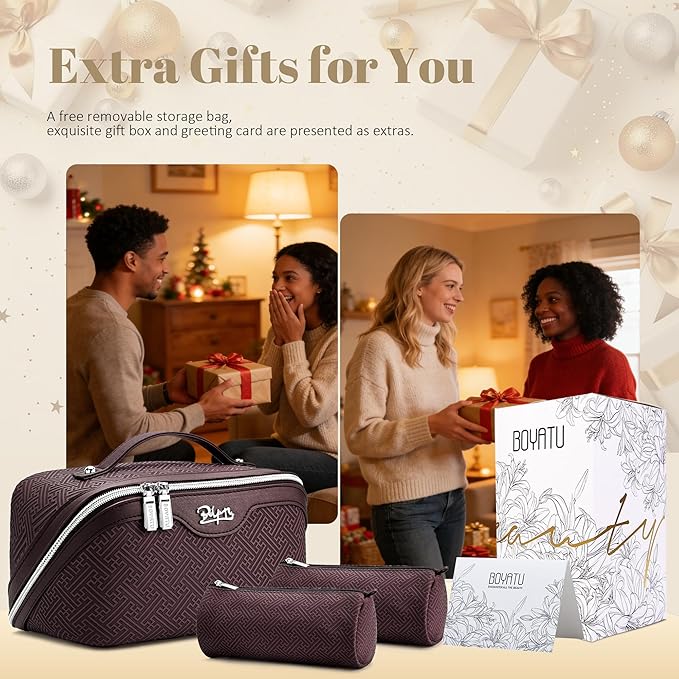 BOYATU Travel Makeup Bags for Women: Vintage Roman Column Texture Large Capacity Cosmetic Bag - Each Journey, Quiet Luxury Serenity - 3 Pcs Set Organizer Toiletry Purse 50% Extra Storage(coffee)