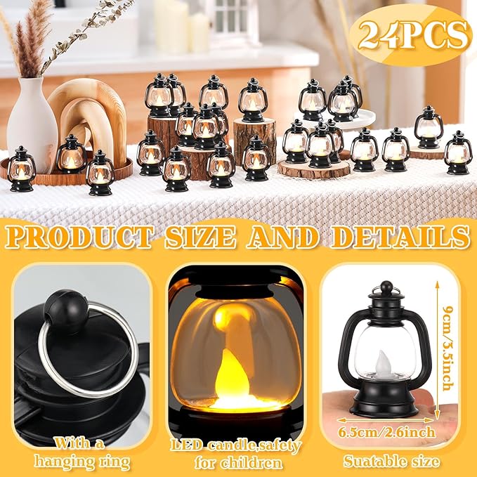 Ferraycle 24 Pcs Mini Lantern Decor 4 Inch Western Lantern Table Centerpiece Small Vintage Camping Hanging Lamp Ornaments Bulk for Cowboy Cowgirl Wedding Halloween Christmas (4 Inch,Black)