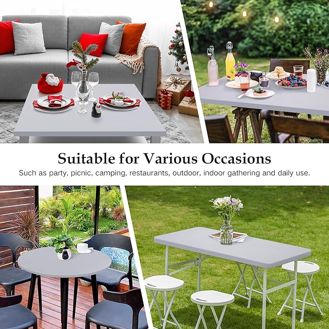 Wolkemer 2 Pack 5 Foot Silver Fitted Tablecloth 60 Inch Round Elastic Edges Table Cloth, Spandex Stretch Table Cover with Machine Washable Fabric for Wedding Party Picnic Dining Indoor Outdoor