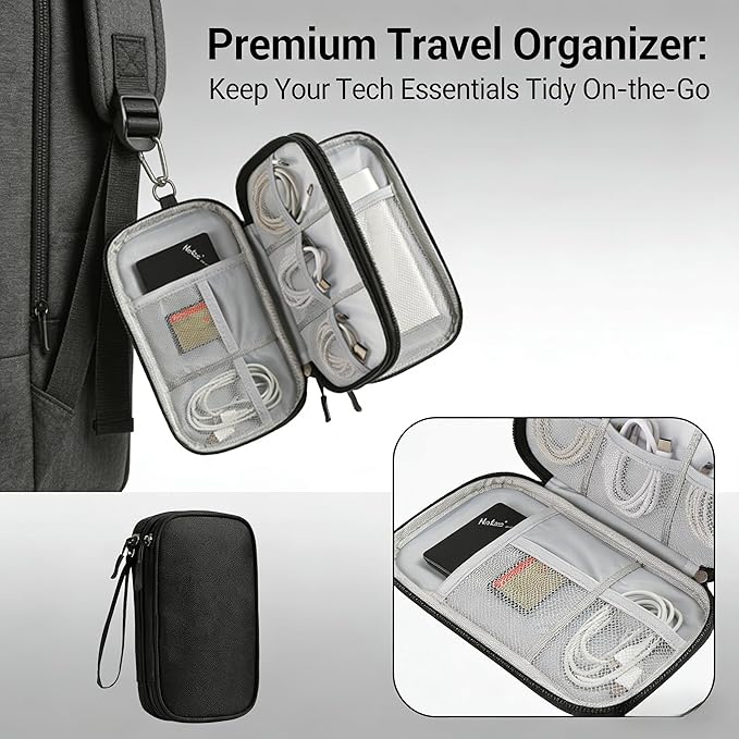 Travel Storage Box - Hard EVA Protective Cover for Mobile Power Bank, Charger, Cable, Phone and Accessories - Portable Storage Bag for Airplane, Business Travel, Home Furnishings