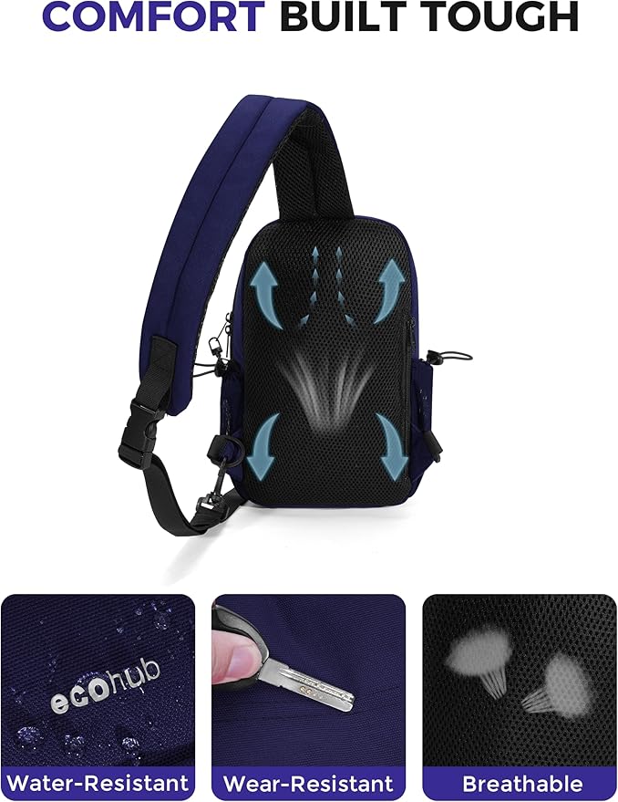 ECOHUB Crossbody Bags for Women Men, Anti-Theft RFID Blocking Sling Backpack Water Resistant Chest Shoulder Daypack, Blue