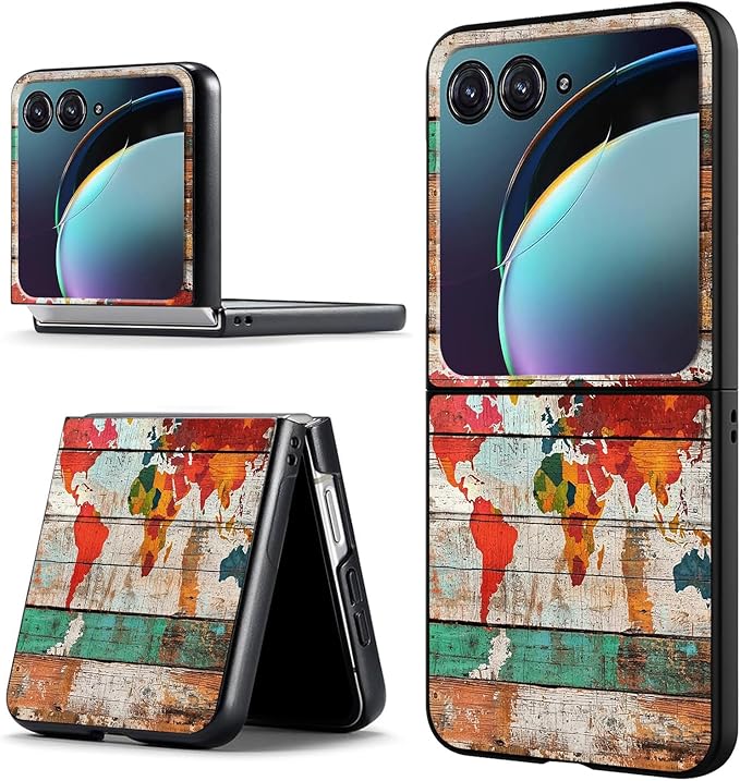 for Motorola Razr Plus 2025 Case,for Razor Plus 2025 Phone Case Cute Slim Hard PC Ultra-Thin Anti-Scratches Shockproof Protective Cover,Wood World Map