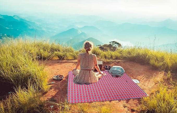 Wind Tour Waterproof Picnic Blanket with Carry Strap - Foldable Sandproof Outdoor Mat for Camping, Beach, Park - 59" x 71",Red (Two Mat Set)