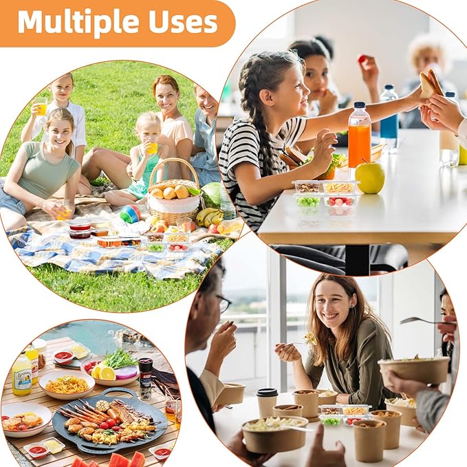 20 Pack 2 Compartment Snack Containers with Lids – Leak-Proof, Reusable Plastic Snack Packs for Adults, Divided Small Snack Containers for Lunch, Meal Prep, Dips, Salads