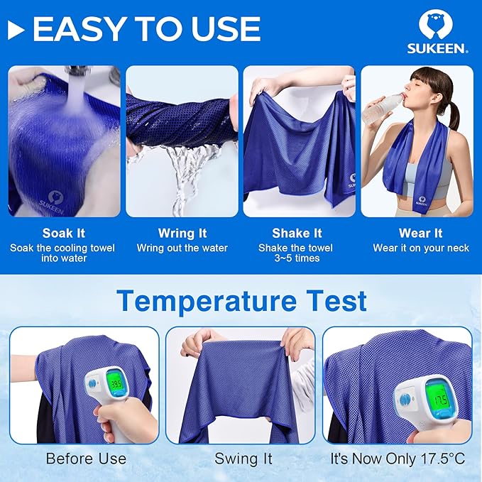 Sukeen 4 Pack Cooling Towels (40"x12"),Ice Towel,Soft Breathable Chilly Towel,Microfiber Towel for Yoga,Sport,Running,Gym,Workout,Camping,Fitness,Workout & More Activities