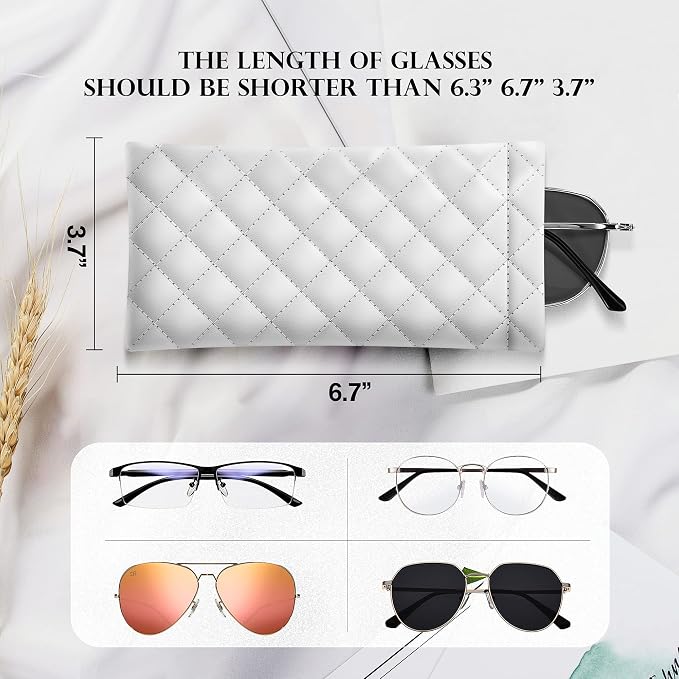 Squeeze Top Sunglass Pouch - Portable Sunglass Organizer Pouch Bags Soft PU Leather Glasses 2 Pack