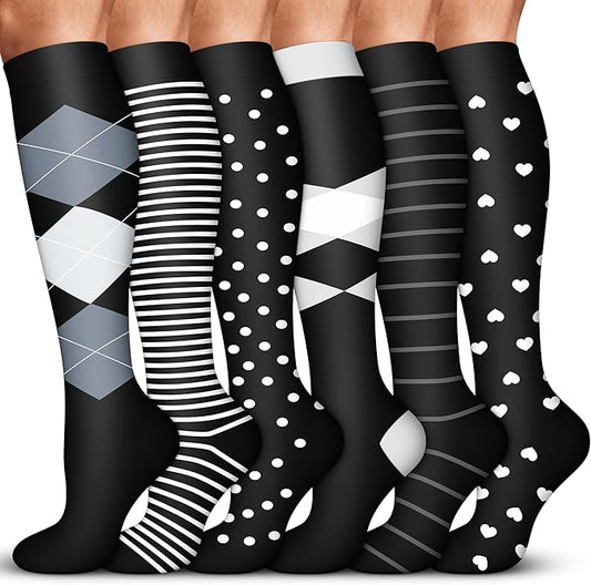 Acture 6 Pack Compression Socks for Women and Men - Knee High for Medical, Running, Nurses, Travel