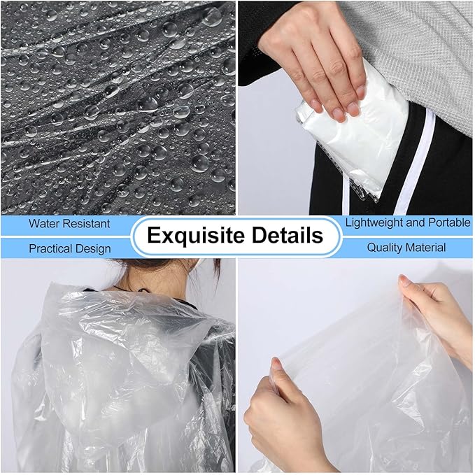 Handepo 150 Pack of Adult Rain Ponchos with Hood, Disposable Rain Ponchos, Plastic Raincoat Poncho for Adult Homeless