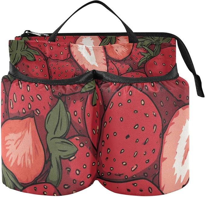 Luggage Cup Holder for Suitcases Free Hands Suitcase Cup Holder Travel Luggage Drink Holder Portable Luggage Cup Caddy Bag Carrier with Handle Cartoon Red Strawberry