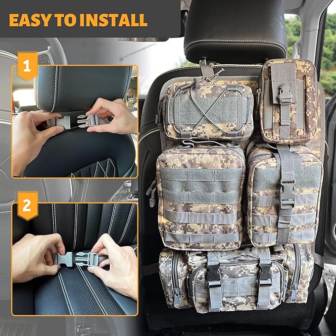 MAIKER Tactical Car Seat Back Organizer, Upgrade Tactical Vehicle Panel Organizer with 5 Detachable Molle Pouch, Universal fits for Most of Vehicle