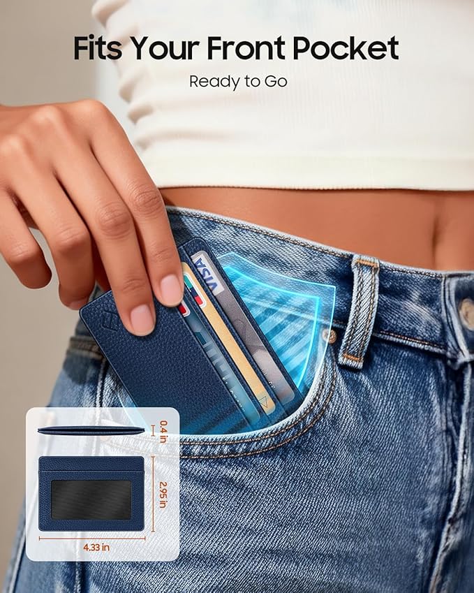 FINTIE Slim Minimalist Front Pocket Wallet, RFID Blocking Credit Card Holder Card Cases with ID Window for Men Women, Navy