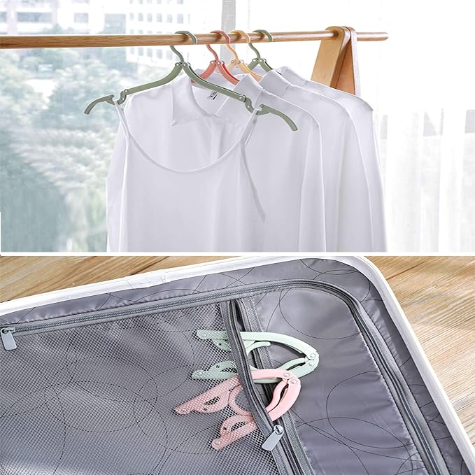 EAVOQLB 10 PCS Portable Folding Clothes Hangers Retractable Plastic Non Slip Clothing Hangers for Kids and Adults