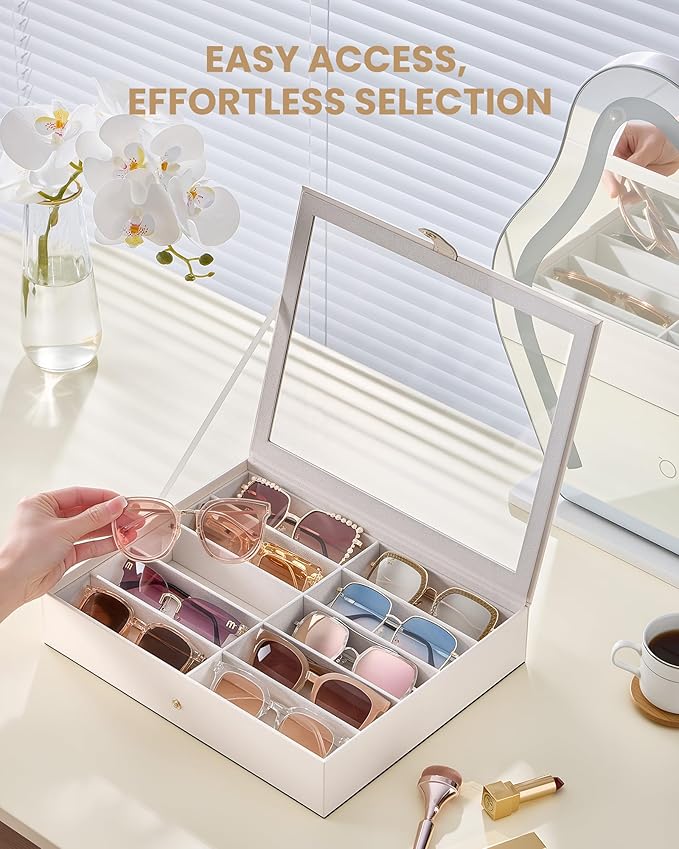 Lolalet 10/20 Slots Sunglasses Organizer Box, Eyeglasses Eyewear Holder Case for Multi Pairs Collection