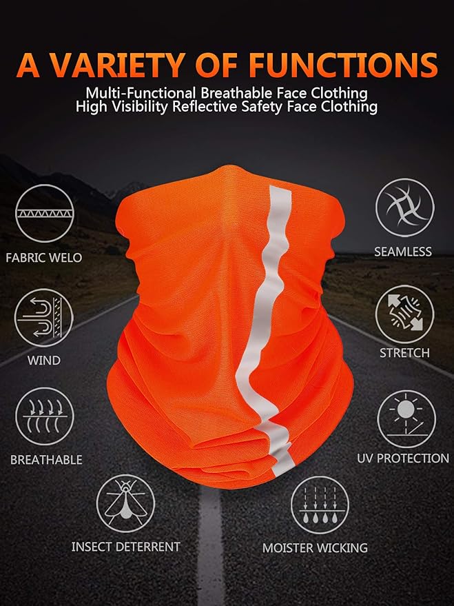 SATINIOR 8 Pcs Neck Gaiter Face Mask, Reflective Summer UV Protection Cooling Scarf Neon Breathable Bandana for Men Women