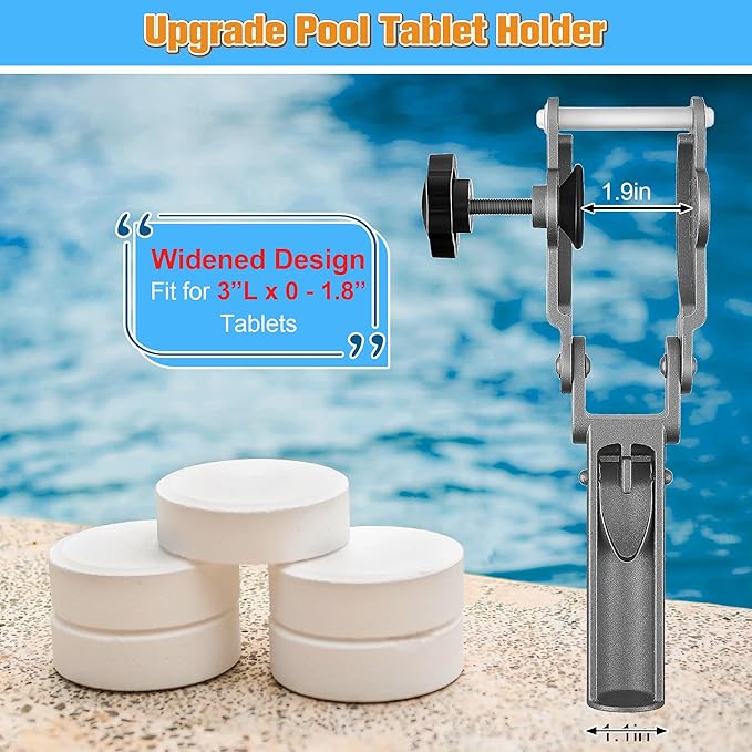 Lounsweer 1 Pcs Swimming Pool Tablet Holder for Pool Pole, Stainless Steel Aluminum Alloy Tablets Floater, Dirt Cleaning Tool for Maintenance, Fit for 3 Inch x 0-1.8 Inch Tablets
