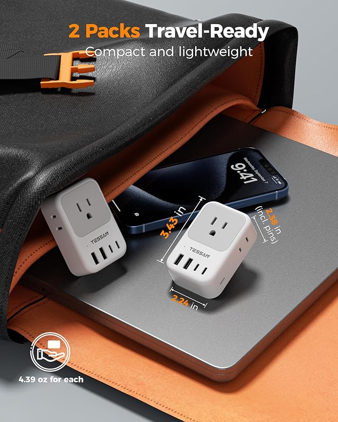 US to India Plug Adapter 2-Pack, TESSAN India Power Adapter with 4 AC Outlets & 5 USB Ports (3 USB-C 28W), Type D Travel Adaptor for USA to India Bangladesh Maldives Nepal Pakistan