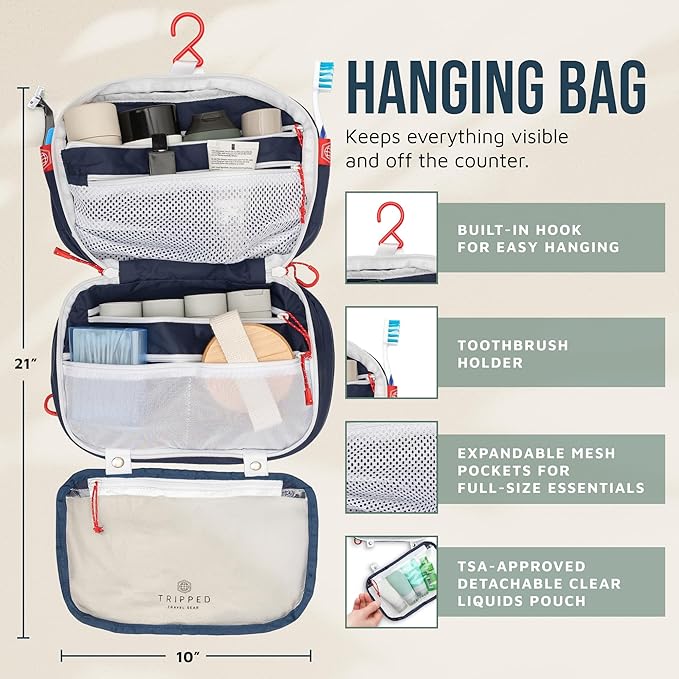 Toiletry Bag Kit Set: Hanging Travel Toiletry Bag + 311 TSA Cosmetic Liquid Bag + Ultralight Accessory Organizer Pouch
