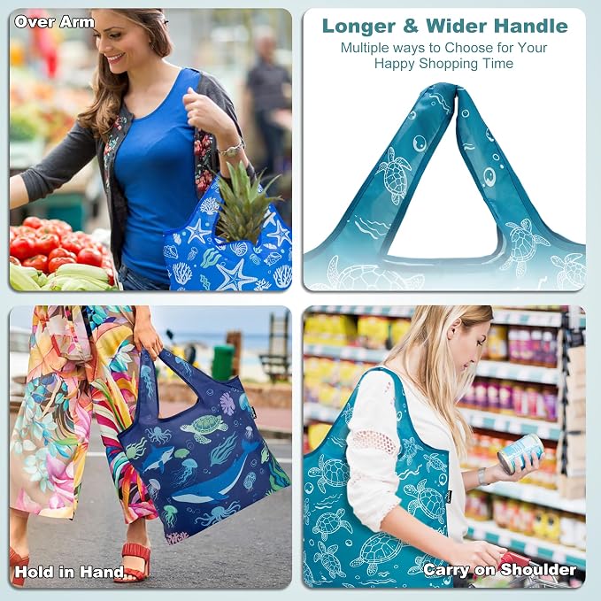 HOLYLUCK Reusable Grocery Bags,Heavy Duty Foldable Shopping Tote Bag (Standard, 3 Ocean Life)