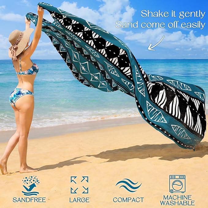 BYDOLL Beach Blanket Waterproof Sandproof Large Sand Free,78''X81''/10'X9' Oversized Sandless Lightweight Blanket Picnic Mat for Beach Travel Camping Hiking with Stakes