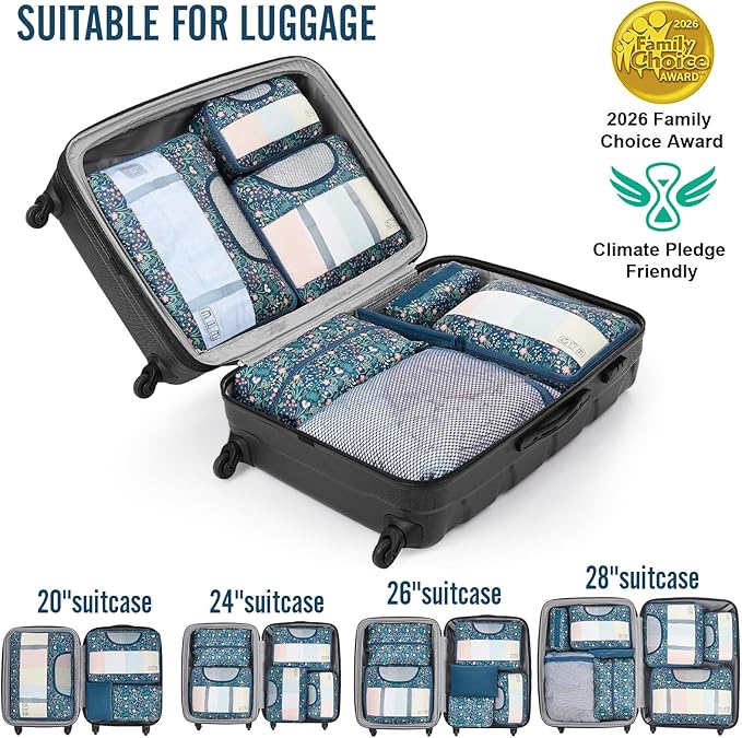 Veken 10 Set Packing Cubes for Travel Essentials,Anti-Wrinkle Buckled Suitcase Organizer for Shoe & Toiletry Bag,Carry On Luggage Bag for Airplane & College Dorm Room Accessories,Women Men Gifts