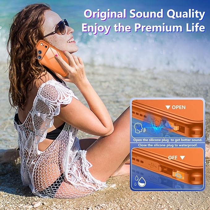 Compatible with iPhone 17 Pro Max Case,Waterproof Built-in Screen & Camera Protector IP68 Underwater Full Body 17FT Military Dropproof Shockproof Phone Case 6.9"-Orange/Clear