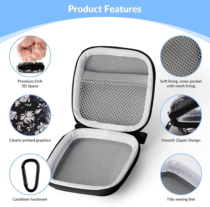 Earbud Case, Personalised Patterned Portable EVA Headphone case Cell Phone Accessories Organizer with Carabiner for Wired/Wireless Earphone, Earbud, Earpieces, SD Memory Card, Camera Chips
